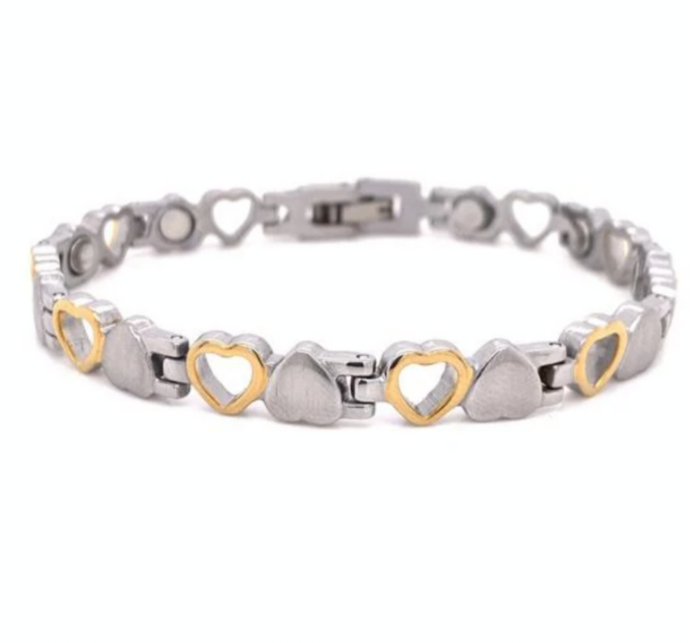 Stainless Steel two toned Magnetic Heart Bracelet - keys love jewelry